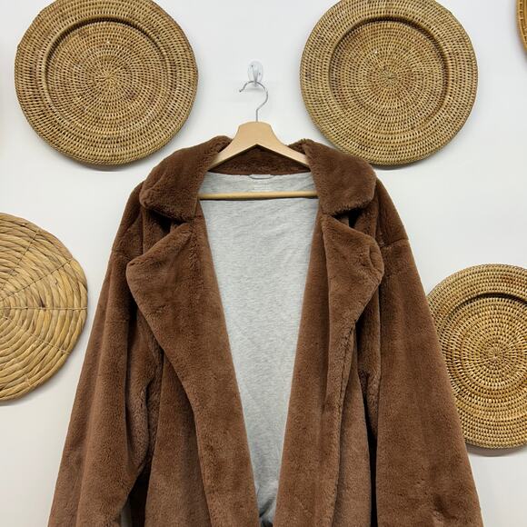 Aerie Neutral Brown Open Front Lined Cozy Faux Fur Jacket Coat Plus Size XXL - Picture 4 of 7